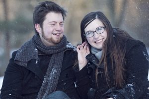 couple in snowy park