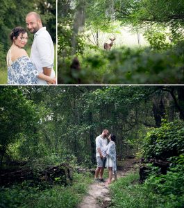 engagement photos with couple in woods