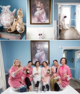 bride getting ready with her bridesmaids