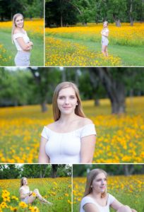 senior session in wild flowers