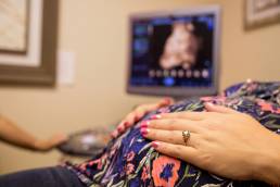 close up of mom's belly getting an ultrasound