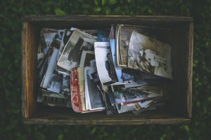 stock image of a box of old photographs