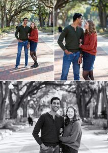 Engaged couple on UF campus