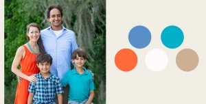 teal and coral family portrait style