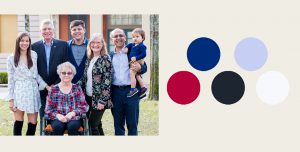 red and blue color scheme for family portrait