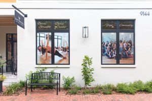 Branding images on side of building